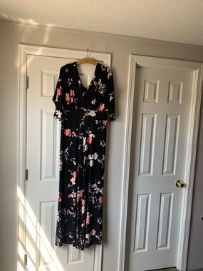 Clara Sun Woo Black Maxi Dress with Pink Floral Print